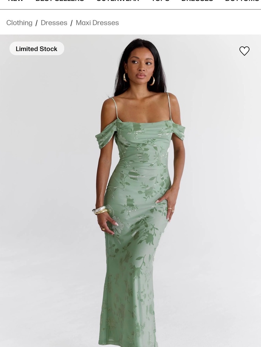 Princess Polly Sage Green Floral Off-Shoulder Maxi